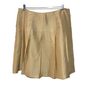 Vintage A-line 100% Silk Gold Pleated Skirt Plus size 16